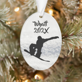 Snowboarding Male Son's Foto Template Oval Ornament
