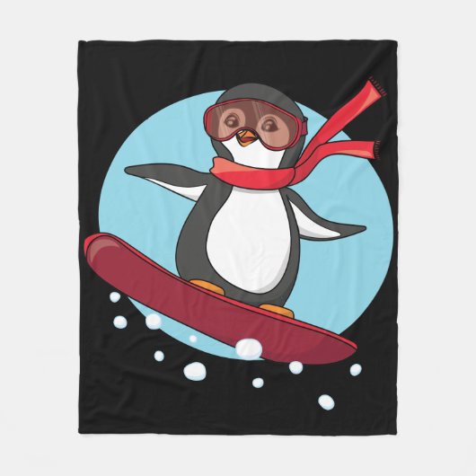 Snowboarding Penguin Fleecedecke (Vorderseite)