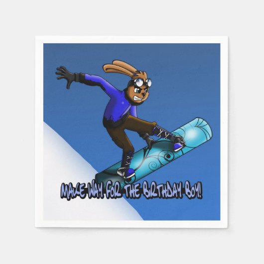 "Snowboarding Rabbit Birthday" Papier Napkin Serviette (Vorderseite)