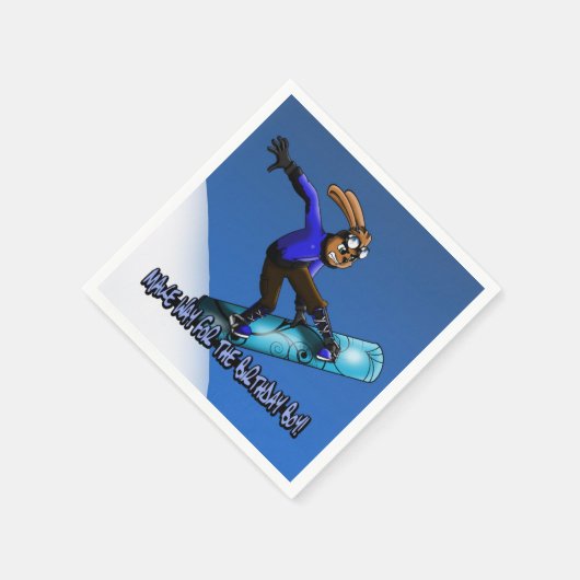 "Snowboarding Rabbit Birthday" Papier Napkin Serviette (Ecke)