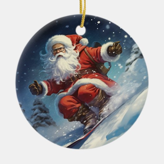 Snowboarding Santa Keramik Ornament (Vorne)