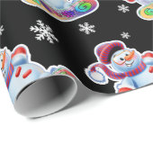 Snowboarding-Schneemann-Mattschwarzes Geschenkpapier (Rolleneckpunkt)