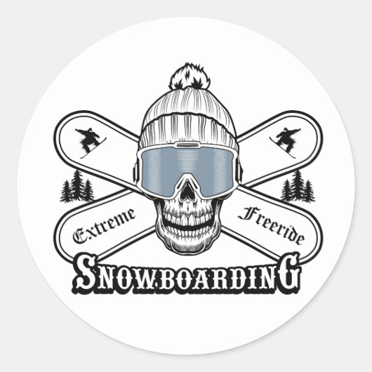 Snowboarding Skull Graphic Runder Aufkleber (Vorderseite)