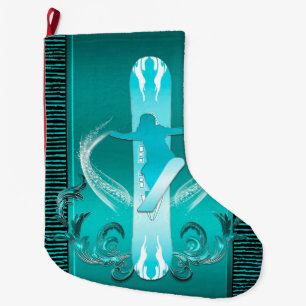 Snowboarding, Snowboarder mit Blumenelementen Großer Weihnachtsstrumpf