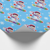 Snowboarding Snowman Hochglanz in Mittelblau. Geschenkpapier (Ecke)