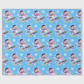Snowboarding Snowman Hochglanz in Mittelblau. Geschenkpapier (Flach)