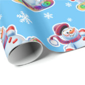 Snowboarding Snowman Hochglanz in Mittelblau. Geschenkpapier (Rolleneckpunkt)