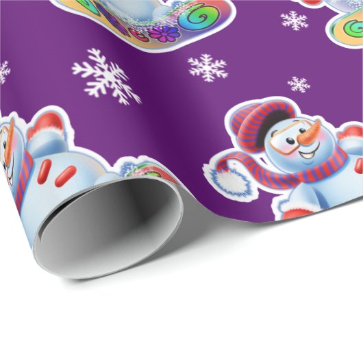 Snowboarding Snowman-Mattlila Geschenkpapier (Rolleneckpunkt)