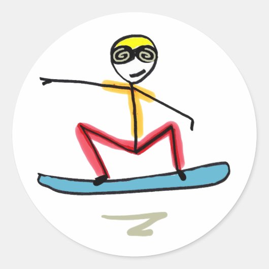 Snowboarding Stickman Runder Aufkleber (Vorderseite)
