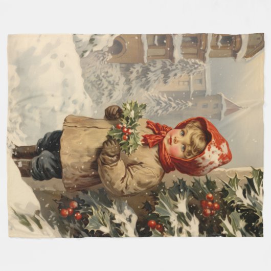 Snowbound Sentiments Vintage Christmas Blanket Fleecedecke (Vorderseite (Horizontal))