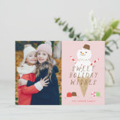 Snowcone Foto Weihnachtskarte - Rosa Ankündigung (Stehend Vorderseite)