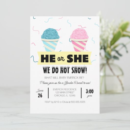 Snowcone Gender Reveal Party Einladung (Stehend Vorderseite)
