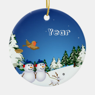 Snowcouple u. Hund Keramik Ornament