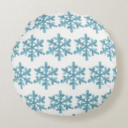 Snowday Blue Snowflake Cosy Round Pillow Rundes Kissen