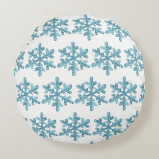 Snowday Blue Snowflake Cosy Round Pillow Rundes Kissen