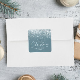 Snowdrift Blue Frost Frost Frohe Weihnachten Quadratischer Aufkleber