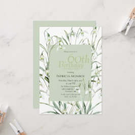 Snowdrop 60th Birthday Watercolor Botanical Green Einladung