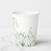 Snowdrop 60th Birthday Watercolor Botanical Green Pappbecher (Rückseite)