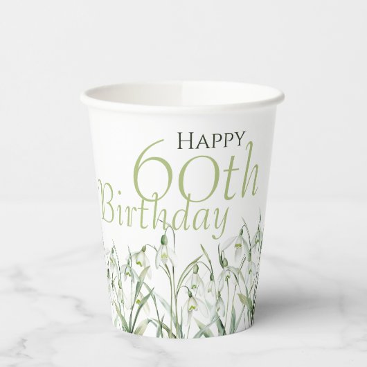 Snowdrop 60th Birthday Watercolor Botanical Green Pappbecher (Links)