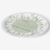 Snowdrop 60th Birthday Watercolor Botanical Green Pappteller (Schrägansicht)