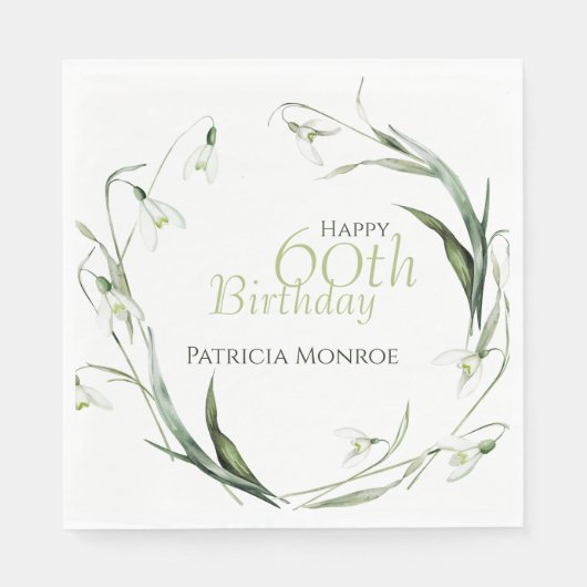 Snowdrop 60th Birthday Watercolor Botanical Green Serviette (Vorderseite)