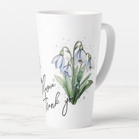 Snowdrop "Danke!" Editable Slogan & Name Milchtasse (Rechte Ecke)