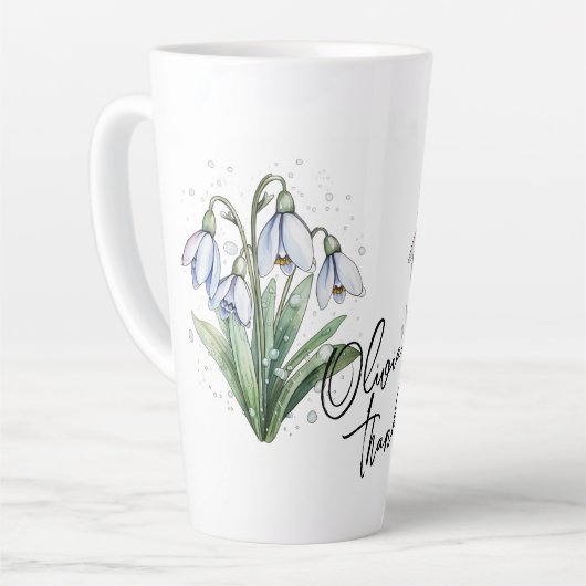 Snowdrop "Danke!" Editable Slogan & Name Milchtasse (Linke Ecke)