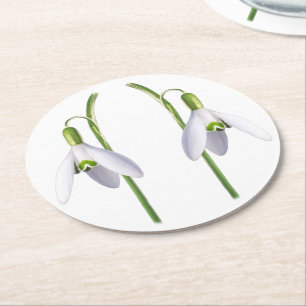 Snowdrop Fabric Muster. Runder Pappuntersetzer