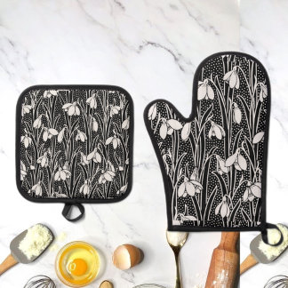 Snowdrop Oven Mitt und Pot Holders Ofenhandschuh & Topflappen-Set