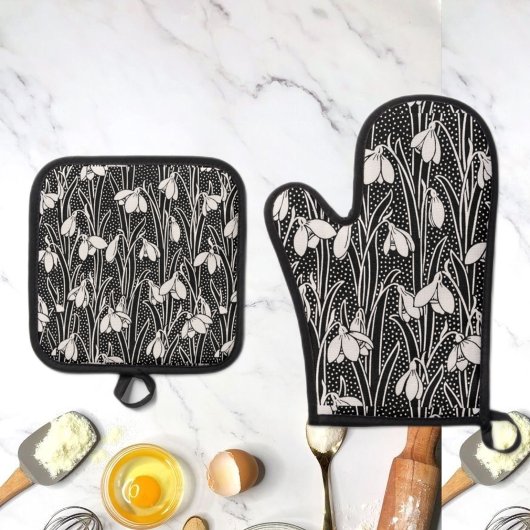 Snowdrop Oven Mitt und Pot Holders Ofenhandschuh & Topflappen-Set