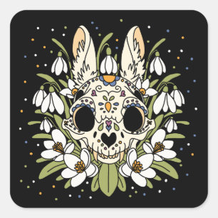 Snowdrop & Rabbit Skull im Januar Quadratischer Aufkleber