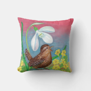 Snowdrop & Wren bird beschwört das Frühling-Kinder Kissen