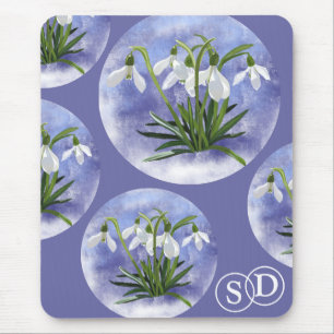 Snowdrops florale Initials trendy für sie Mousepad