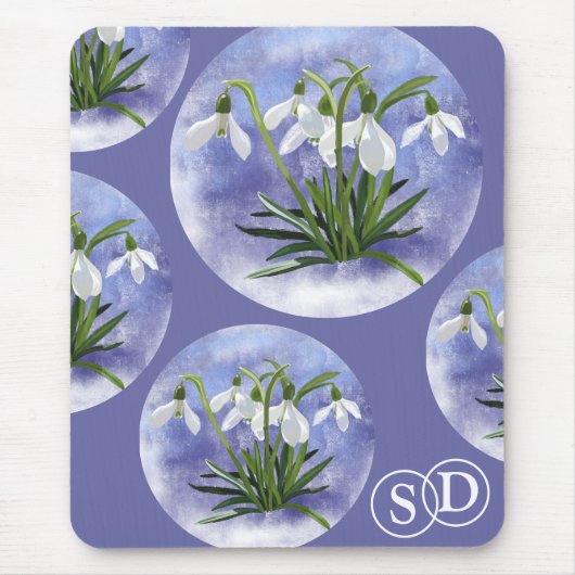 Snowdrops florale Initials trendy für sie Mousepad (Vorne)