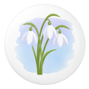 Snowdrops - Frühlingsblumen auf Wasserfarbe Blau Keramikknauf