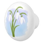Snowdrops - Frühlingsblumen auf Wasserfarbe Blau Keramikknauf (Rechts)