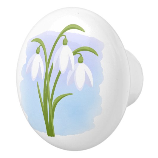 Snowdrops - Frühlingsblumen auf Wasserfarbe Blau Keramikknauf (Rechts)