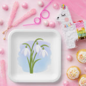 Snowdrops - Frühlingsblumen auf Wasserfarbe Blau Pappteller (Party)