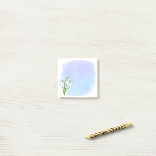 Snowdrops - Frühlingsblumen auf Wasserfarbe Blau Post-it Klebezettel (Auf Schreibtisch)