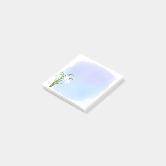 Snowdrops - Frühlingsblumen auf Wasserfarbe Blau Post-it Klebezettel (angewinkelt)