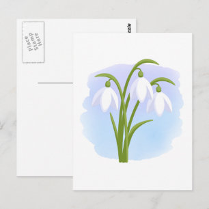 Snowdrops - Frühlingsblumen auf Wasserfarbe Blau Postkarte