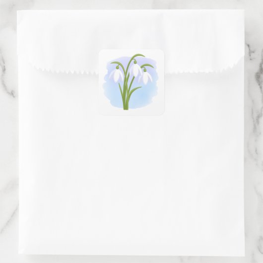 Snowdrops - Frühlingsblumen auf Wasserfarbe Blau Quadratischer Aufkleber (Tasche)