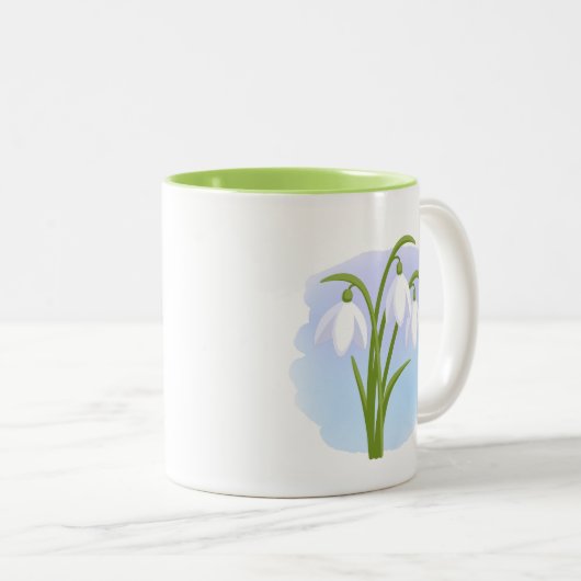 Snowdrops - Frühlingsblumen auf Wasserfarbe Blau Zweifarbige Tasse (VorderseiteRechts)