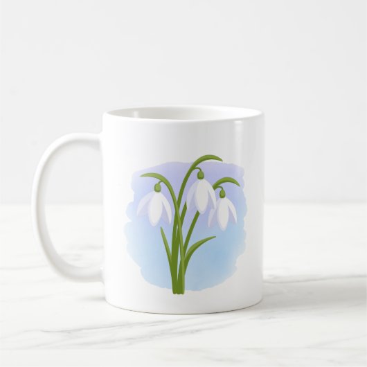 Snowdrops - Frühlingsblumen auf Wasserfarbe Blau Zweifarbige Tasse (Links)