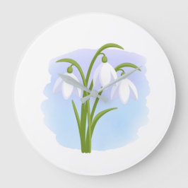 Snowdrops - Frühlingsblumen auf Wasserfarbe Große Wanduhr