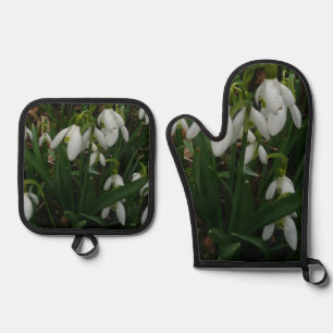 Snowdrops I (Galanthus) Frühlingsflora Ofenhandschuh & Topflappen-Set