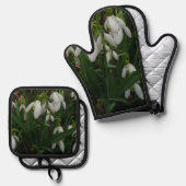 Snowdrops I (Galanthus) Frühlingsflora Ofenhandschuh & Topflappen-Set (Vorderseite/Rückseite)