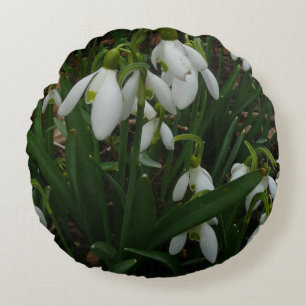 Snowdrops I (Galanthus) Weiße Frühlingsblumen Rundes Kissen