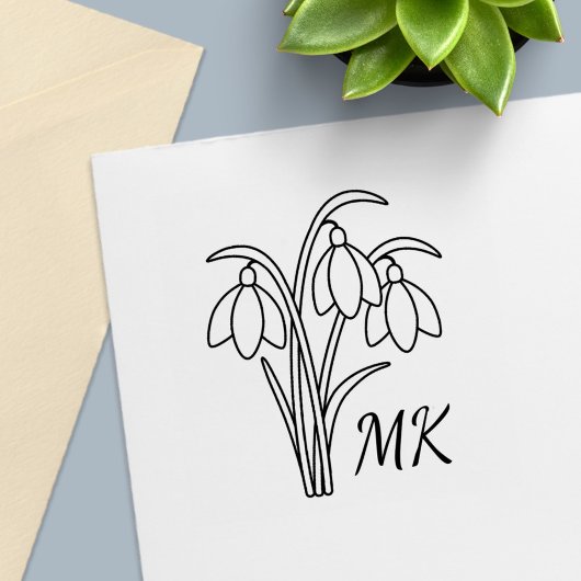 Snowdrops Spring Flowers Monogram Initials Permastempel