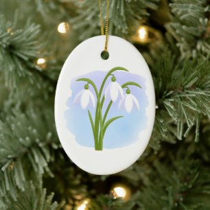 Snowdrops - Spring Flowers on Watercolor Keramik Ornament